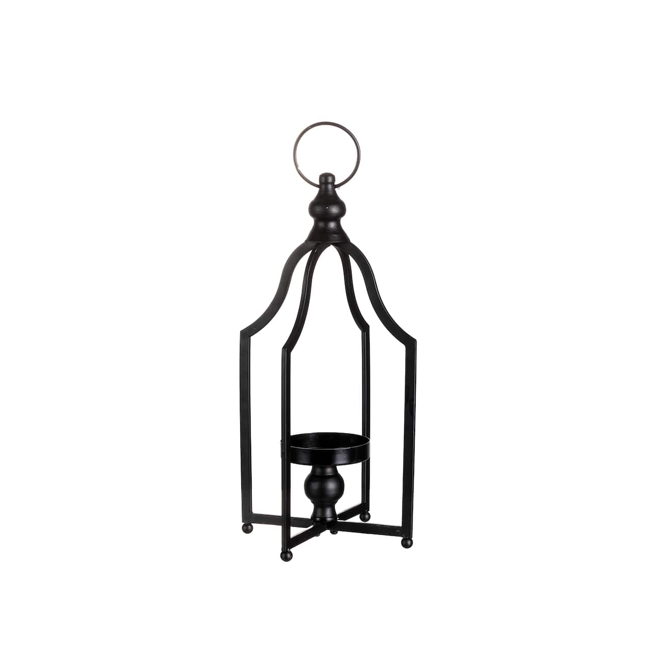 16.5" Modern Farmhouse Black Metal Candle Lantern